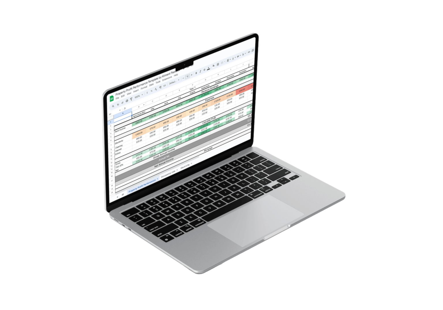 Laptop with a spreadsheet openned on screen.